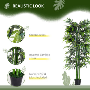 Set of 2 6FT Artificial Bamboo Tree Fake Decorative Plant with Nursery Pot for Indoor Outdoor Décor