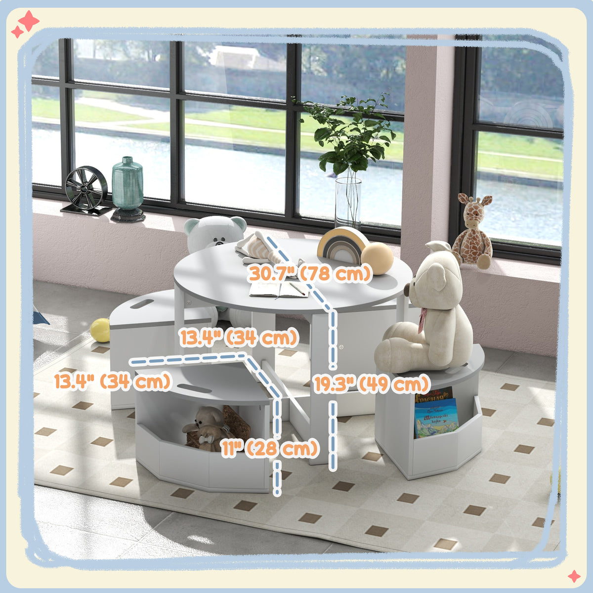 Qaba 5 Piece Kids Table and Chair Set with Storage for Kids Room