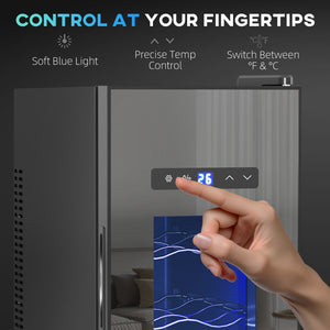 Wine Fridge, 12 Bottle, Under Counter Drinks Beer Wine Cooler with Glass Door, LED Light, Temperature Control