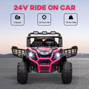 Qaba 2 Seater 24V Electric Car for Kids w/ Remote Control, 3 Speed, LED Lights, Music, Horn, Spring Suspension