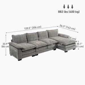 Sofa Couch with Chaise Lounge, Chenille L-shaped Couch with Double-layer Seat Cushion for Living Room, Grey
