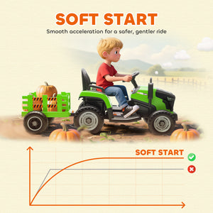 Qaba 12V Kids Ride On Tractor with Trailor, Remote Control, Music, Lights, Shifter, for Kids Ages 3-8 Years