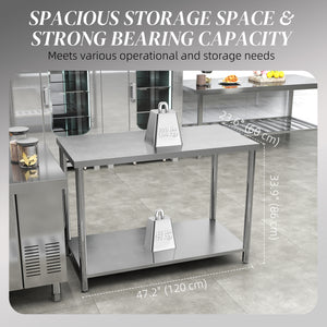 Stainless Steel Workbench, 35 x 24 x 34 Inch, Heavy Duty Work Prep Table with Shelf, Workbench for Kitchen, Garage