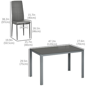 5-Piece Rectangular Glass Kitchen Table and Chairs with Metal Frame and Faux Leather Upholstery for Dining – view 14