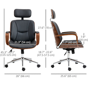 Office Chair, PU Leather Desk Chair with Removable Headrest, Adjustable Height, Tilt Function and with Wheels, Black
