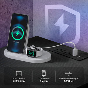 Bedside Table with Charging Station and LED Light Modern Nightstand with USB Ports AC Outlets Drawers – view 4