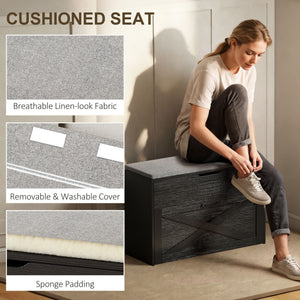 Shoe Storage Bench with Flip Drawer and Lift Top Storage, Entryway Bench with Seat Cushion for Hallway – view 6