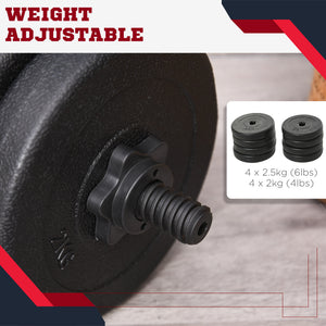 Soozier Adjustable 2 x 22lbs Weight Dumbbell Set for Weight Fitness Training Exercise Fitness Home Gym Equipment, Black (Pair)