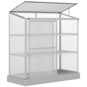 Aluminum Cold Frame Greenhouse, Raised Planter Bed Protection with Openable Top and 2 Shelves for Outdoor Indoor