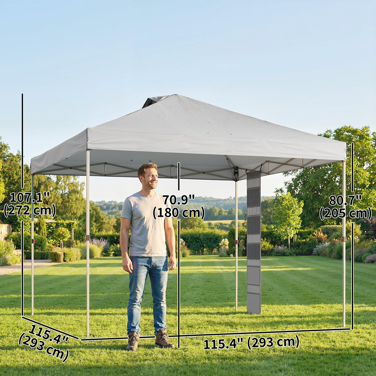 9.6 x 9.6 ft Pop Up Canopy Tent with Pockets, UPF 50+ 1-Button Push Outdoor Instant Canopy with Sandbags, Wheeled Bag