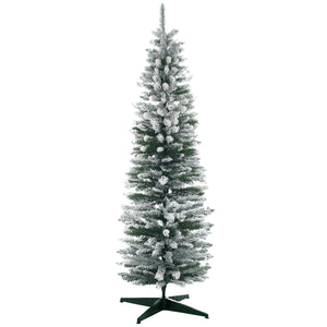 5ft Tall Pencil Artificial Christmas Tree, Holiday Décor with Snow Flocked Branches, Green – view 8