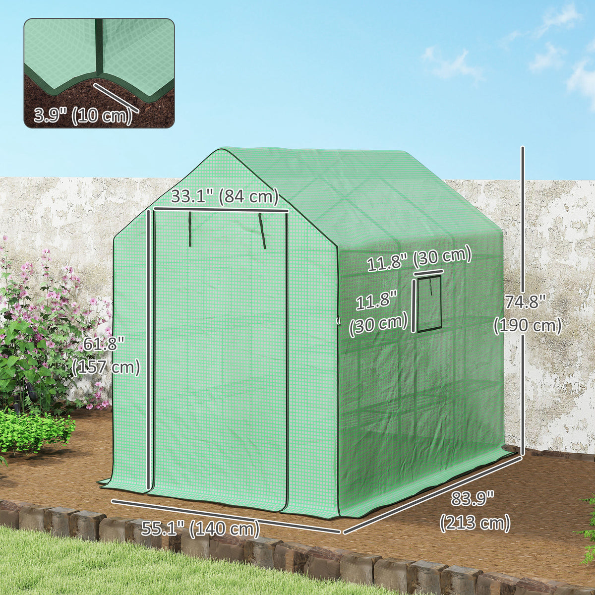 Walk-in Greenhouse with 3 Tier, Garden Plant Growhouse with Roll-up Door and Mesh Windows – view 2