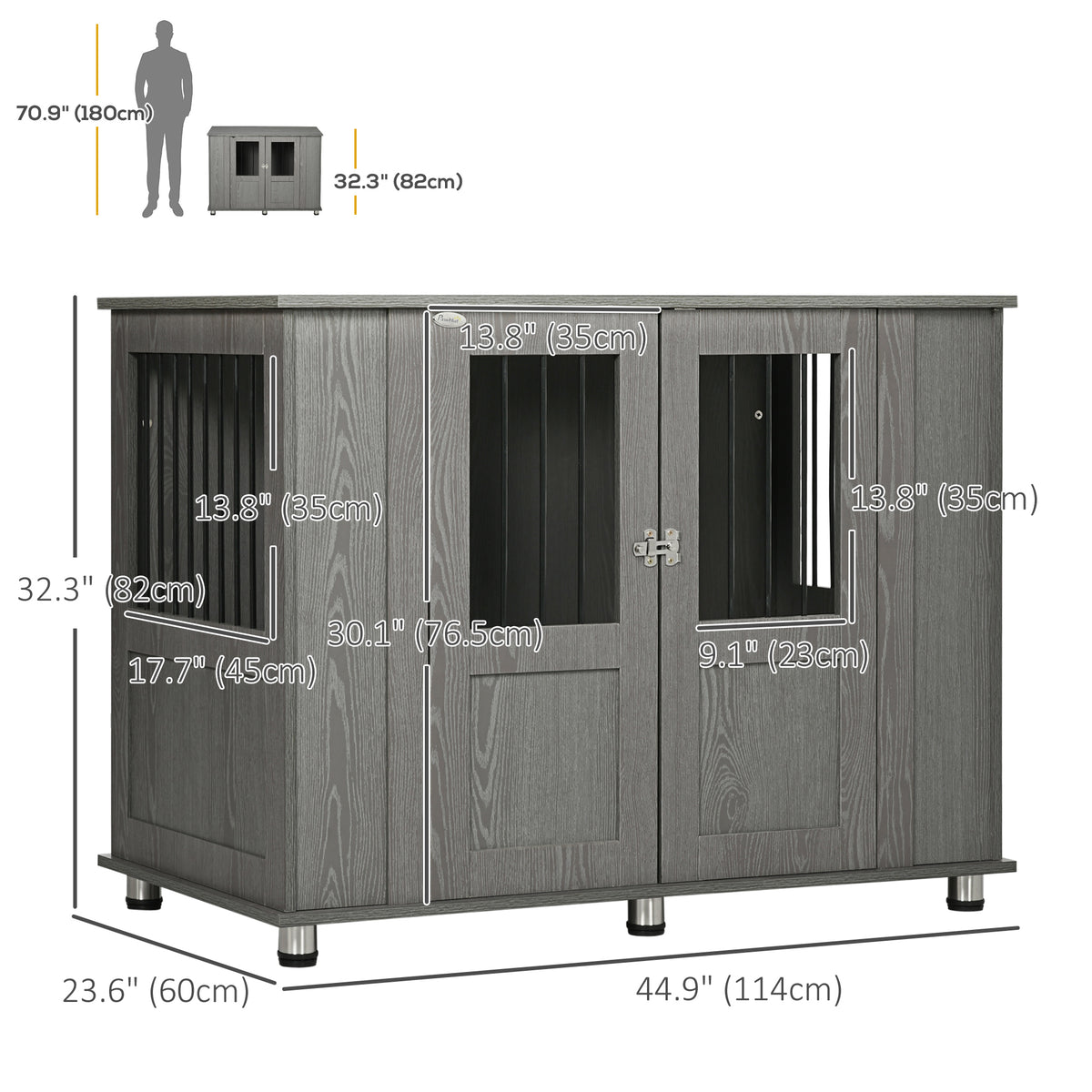 Dog Crate Furniture with Lockable Magnetic Door, Adjustable feet for Extra Large, Medium & Small Dogs, Indoor Use, Grey