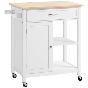 Rolling Kitchen Cart with Wood Top and Drawer, Kitchen Island on Wheels for Dining Room, Black | Aosom Canada