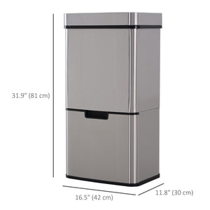 Sensor Trash Can, 19 Gallon Stainless Steel Kitchen Garbage Can with 3 Compartments, Removable Inner Buckets, Silver