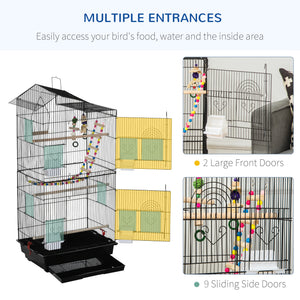 39" Bird Cage for Budgie, Cockatiel, Conure, Small Birds, with Ladder, Swing, Toys, Perches, Tray, Feeding Bowls, Handle