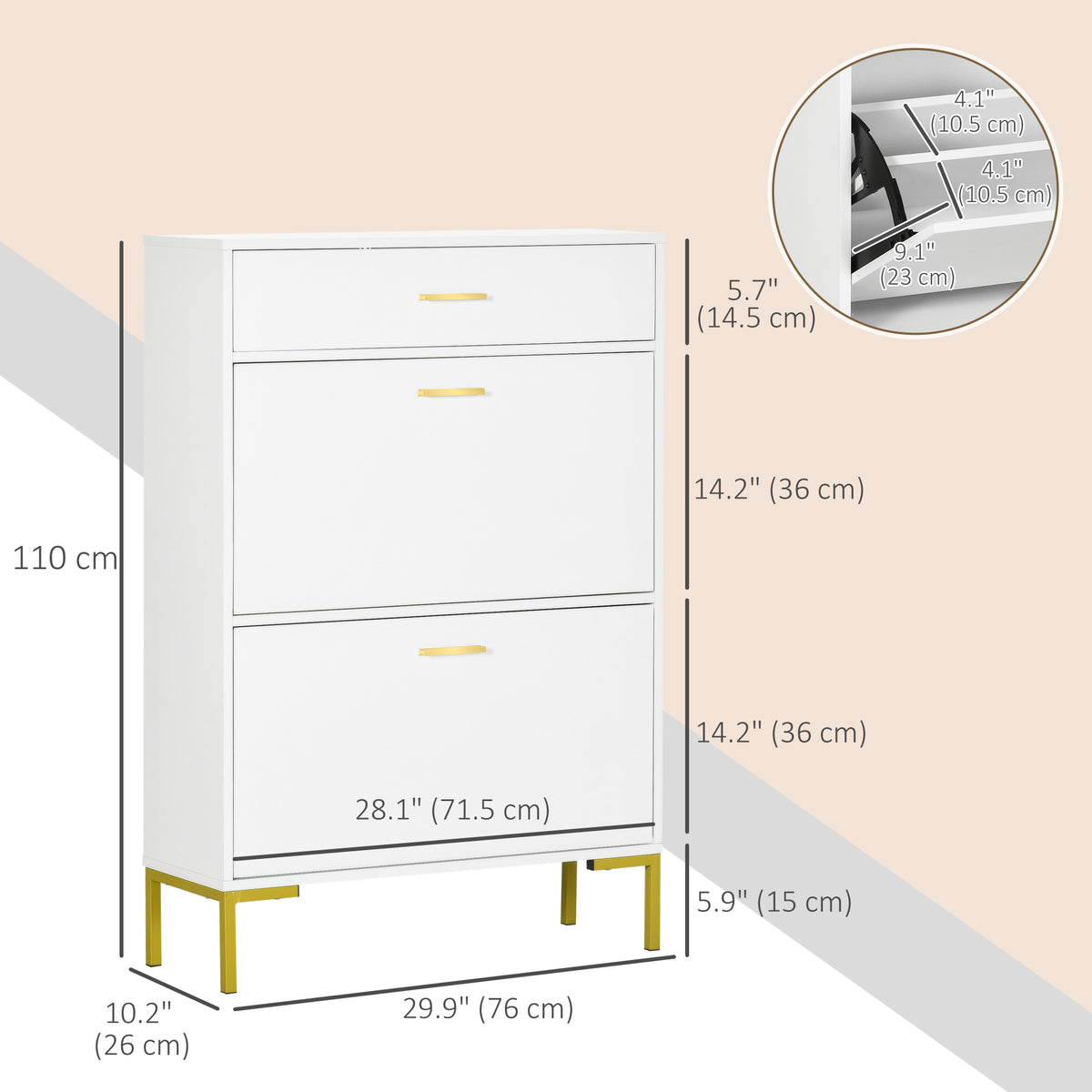 Modern Shoe Cabinet Storage 12 Pair Shoe Organizer with 2 Flip Doors Drawer and Adjustable Shelf White – view 2
