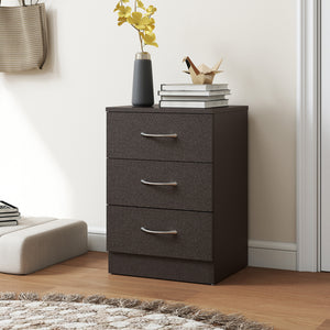 Bedside Table, Modern Night Stand with 3 Drawers and Metal Rail for Bedroom, Dark Brown
