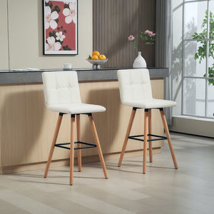 Modern Bar Stools Set of 2, 38" Upholstered Kitchen Island Stool with Solid Wood Legs, Grey – view 14
