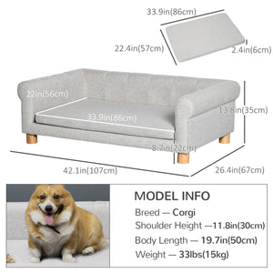 Modern Pet Sofa Cat or Medium Large Dog Bed W/ Removable Seat Cushion, Dark Grey – view 9