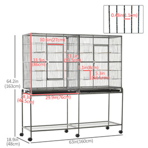 64" Extra Large Bird Cage, Rolling Metal Parrot Cage, Bird House with Detachable Rolling Stand – view 7