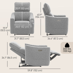 Power Recliner Chair, Chenille Upholstered Recliner Chair with USB Ports, Footrest, Dark Grey – view 9