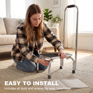 Step Stool with Handle for Adults and Seniors, Heavy Duty Metal Foot Step Stool for Elderly, Portable Stool with Anti-slip Design