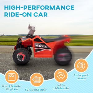 Aosom 6V Quad Kids Electric Car with Wear-resistant Wheels, for Boys and Girls Aged 18-36 Months