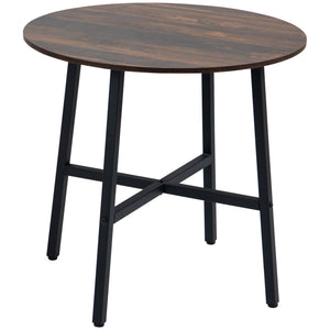 Ф31.5" Dining Room Table, Industrial Style Kitchen Table Round with Steel Legs, Rustic Brown