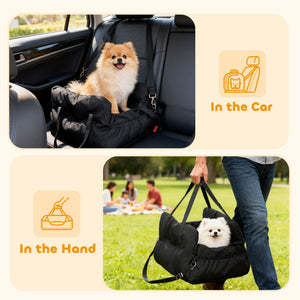 Dog Car Seat for Small Pets, Dog Booster Car Seat with Cushion and Storage Pockets, Machine Washable, Black