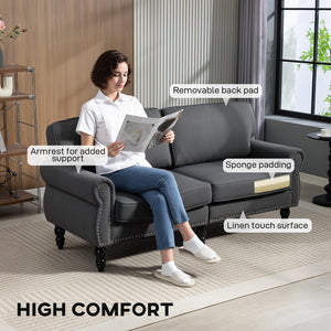 Stylish Midback Double Sofa with Sponge Padding, 2 Seater Sofa Couch, with Rubber Wood Leg, Grey