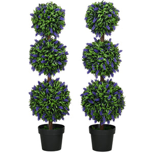 2.3ft Set of 2 Artificial Plants, Lavender Flowers Ball Trees with Pot, for Home Indoor Outdoor Decor