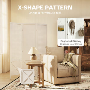 4.7' 3 Panel Wooden Room Divider with Pegboard Display, Folding Privacy Screen for Home Office, Natural – view 10