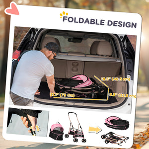 4 Wheels Pet Stroller, 3 in 1 Dog Cat Travel Folding Carrier, for Small Dogs, Detachable, w/ Brake, Canopy – view 5