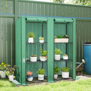 Mini Greenhouse with 3 Tier Shelves, 3 Roll-Up Doors for Indoor Outdoor, Green – view 14