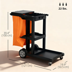 Commercial Janitorial Cart with 3 Tier Shelves, Professional Cleaning Cart with Rubbish Bag with Lid and – view 9