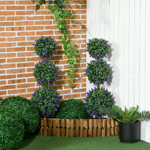 2.3ft Set of 2 Artificial Plants, Lavender Flowers Ball Trees with Pot, for Home Indoor Outdoor Decor