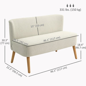 Modern 2 Seater Sofa, Upholstered Two Seater Couch with Rubber Wood Legs, Cream White – view 2