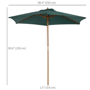 8FT Wood Market Umbrella Patio Umbrella Round Garden Parasol Canopy with Bamboo Ribs and Top Vent, Dark Green