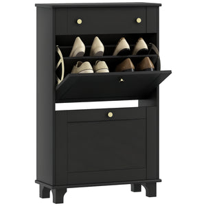 Slim Shoe Storage with 2 Flip Drawers and Adjustable Shelves Shoe Cabinet Organizer for 8 Pair, Black
