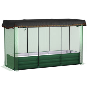 Galvanized Steel Planter Box with Crop Cage and Shade Cloth, Raised Garden Bed for Flowers, Vegs and Herbs