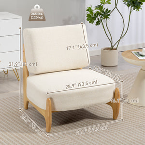 Accent Chair with Rubber Wood Frame, Wide Seat, Modern Chenille Bedroom Chair with Thick Cushion, Cream White