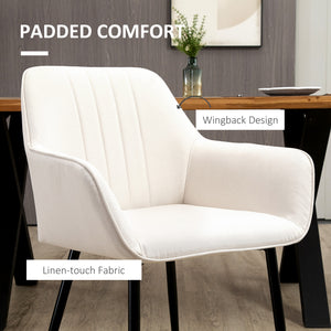 Dining Chairs Set of 2, Linen Upholstery Accent Chair with Back, Armrest, Metal Legs, Dark Grey – view 18