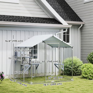 79" Extra Large Metal Outdoor Catio with Waterproof Cover, Resting Box, 4 Platforms, for Multiple Rabbits, Chicken