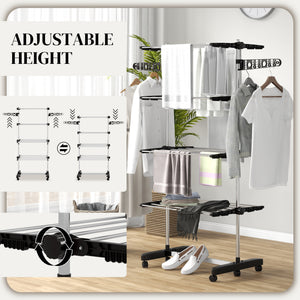 Garment Drying Rack Stainless Steel Folding Clothes Hanging Rack with Side Wings Castors for Indoor Outdoor – view 3