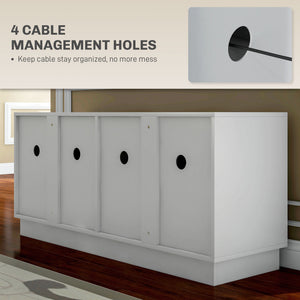 Modern TV Stand for up to 55" TV, TV Cabinet with 4 Soft Hinged Doors, 4 Cable Holes and 2 Adjustable Shelves, White