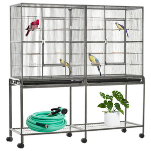 64" Extra Large Bird Cage, Rolling Metal Parrot Cage, Bird House with Detachable Rolling Stand