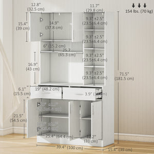 71" Kitchen Hutch with Storage Cabinet, Modern Buffet with Hutch, Cupboard with Drawers for Living Dining Room, Ash White