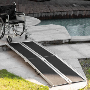 8ft Wheelchair Ramp, 600lbs Capacity Non-Slip Aluminum Folding Handicap Ramp with Reinforced Welded Hinges, for Home Steps, Cars, Scooters and Stairs