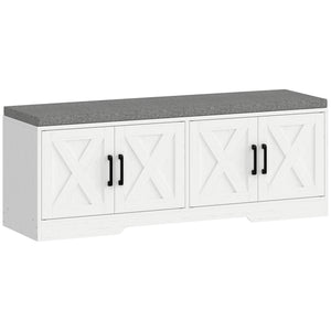 Shoe Bench with Cushion Shoe Storage Bench with Doors Adjustable Shelves for Entryway, White